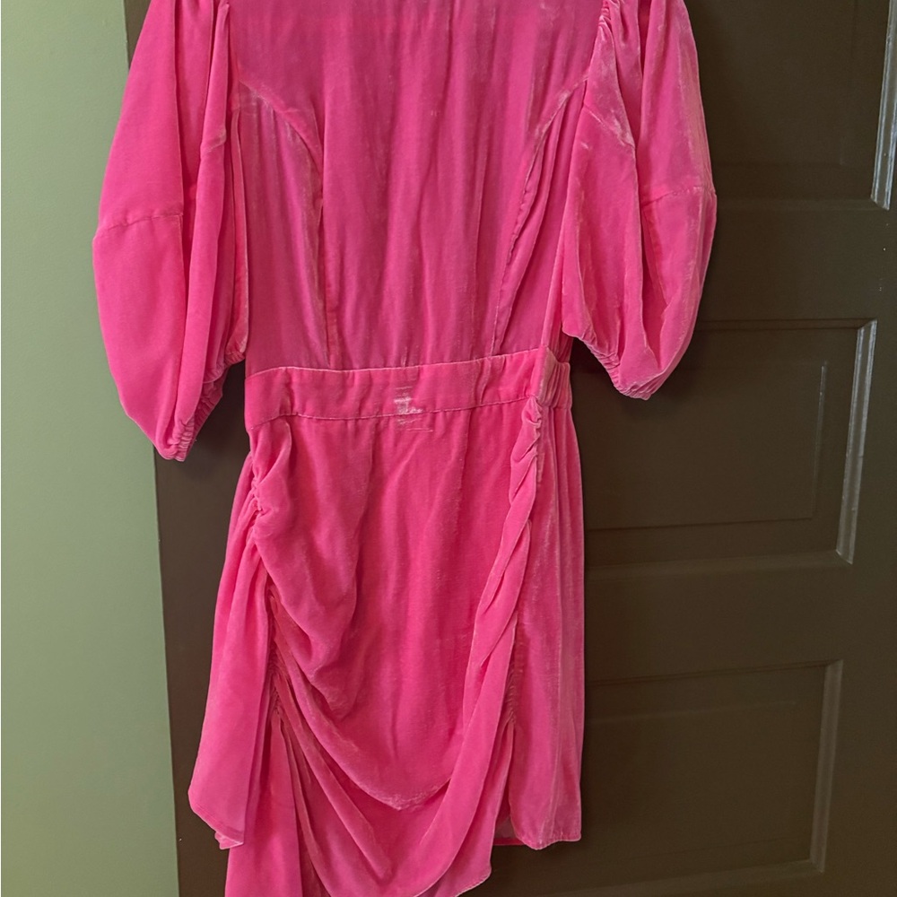 RHODE Hot Pink Velvet Puff Sleeve Dress